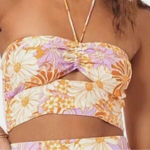 L*Space Purple and Orange Floral Strapless Top